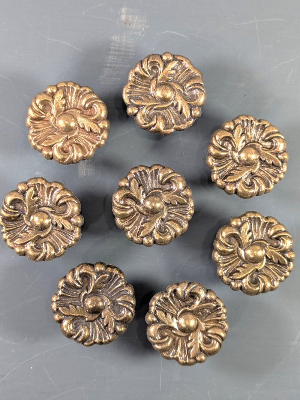 Set of 8 brass Rosette drawer pulls, drawer knobs replacement hardware